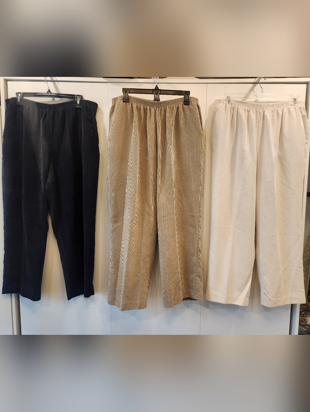 Alfred Dunner Corduroy Relaxed Pants Trio in Black, Tan & Cream